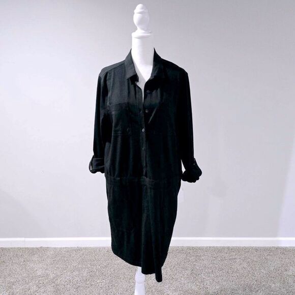NIC+ZOE Black Convertible Sleeve Minimalist Pocket Shirt Dress  Size Medium - Picture 12 of 12